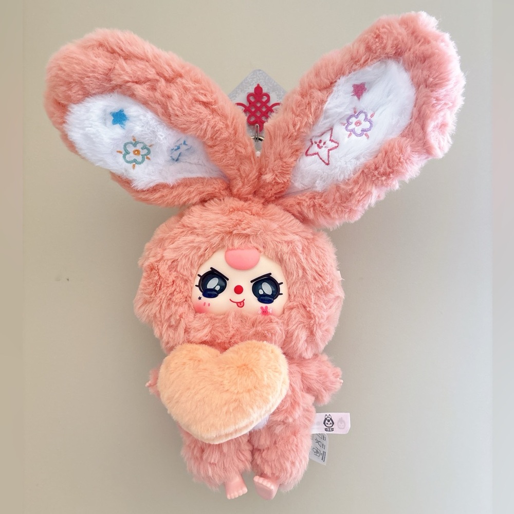 Baby three Adorable Pink Bunny Plush Toy- with glass eyes